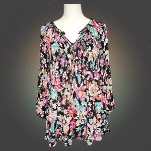 Ninety Sz M Boho Floral Peasant Tunic Top Flowy Festival Cottagecore